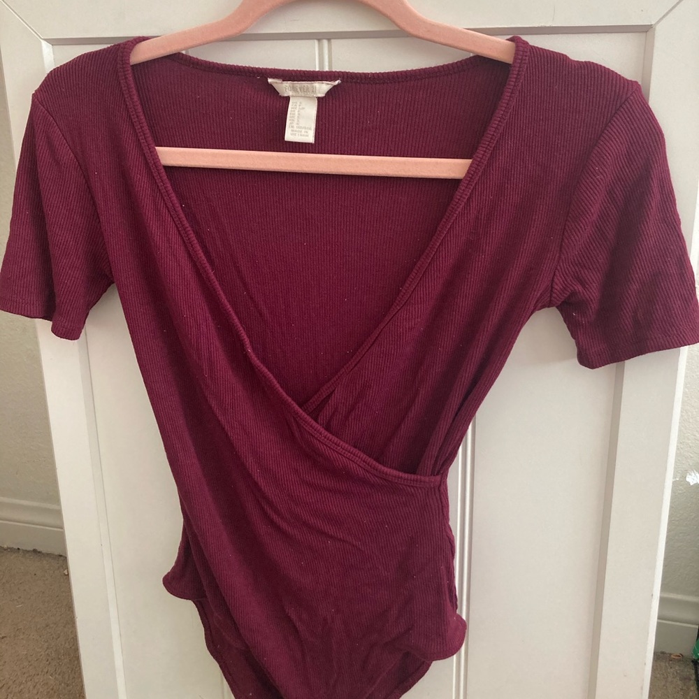 Maroon V-neck Bodysuit